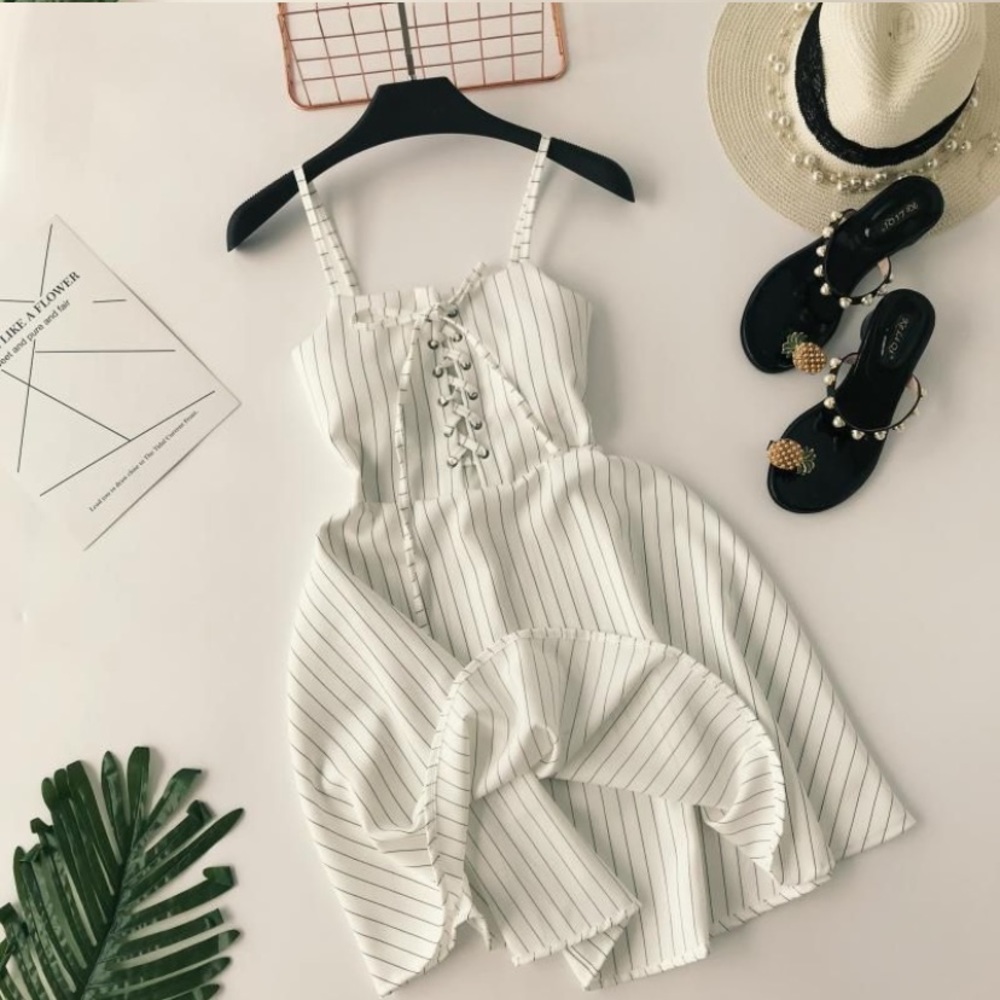 NWOT White spaghetti strap A-Line Dress YesStyle